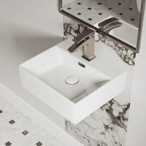 Los Flexi 16" x 14" Wall Mounted Sink with Overflow, White Rectangular Sink with Single Faucet Hole for Small Bathrooms