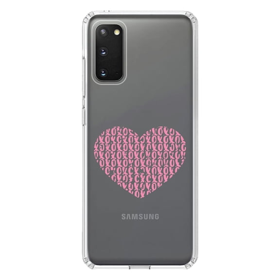 DistinctInk Clear Shockproof Hybrid Case for Galaxy S20 / S20 5G (6.2" Screen) - TPU Bumper Acrylic Back Tempered Glass Screen Protector - XOXO Heart Pink