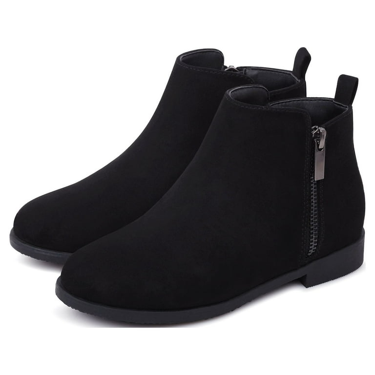 Accessorize flat ankle boots in black faux suede
