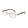 thumbnail image 3 of FLAWLESS EYEWEAR Retro Wood Buffs Vintage Style Gangster Rimless Clear Lens Rectangular Metal & Wood Eye Glasses (Light Brown-Gold/Tinted Clear Lens), 3 of 4