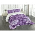 thumbnail image 3 of Ambesonne Spring Quilted Bedspread Set 3 Pcs, Spring Romantic Meadow, King Size, Purple White, 3 of 5