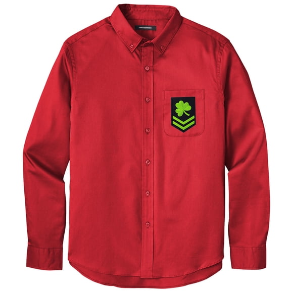 Men's IRISH MILITARY PATCH Twill Shirt with Pocket, Extra-Small Rich Red