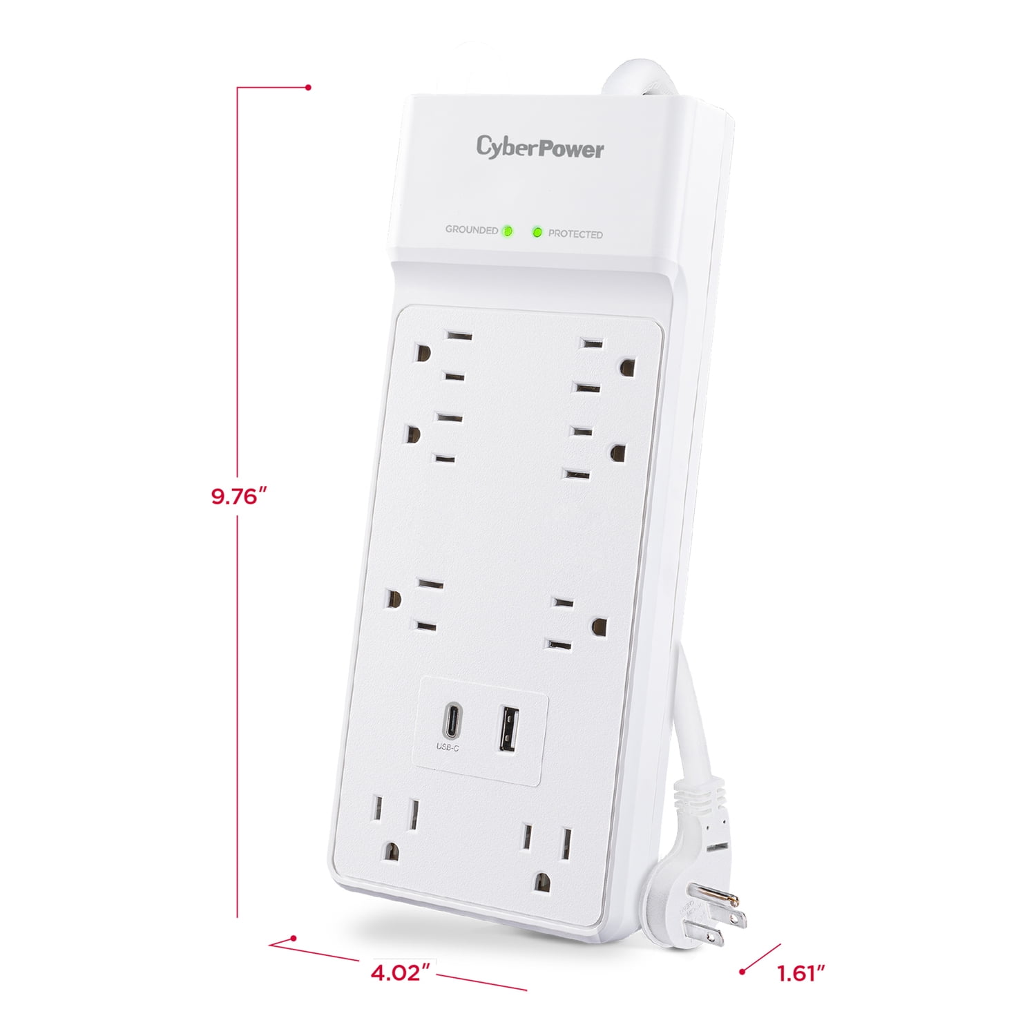 CyberPower 8-Outlet and 2-USB Port 2,400-Joules Home and Office Surge Protector Power Strip, 6-Ft. Cord with 45° Offset Flat Plug, P806UC15