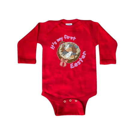 

Inktastic It s My 1st Easter Cute Bunnies in Basket Gift Baby Boy or Baby Girl Long Sleeve Bodysuit