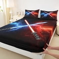 thumbnail image 3 of Manfei Red Blue Lightsaber Queen Sheet Sets,Video Games Theme Flat Sheet,Neon Glowing Lightning Queen Fitted Sheet For Boys,Ultra Soft Home Decor,4pcs, 3 of 7