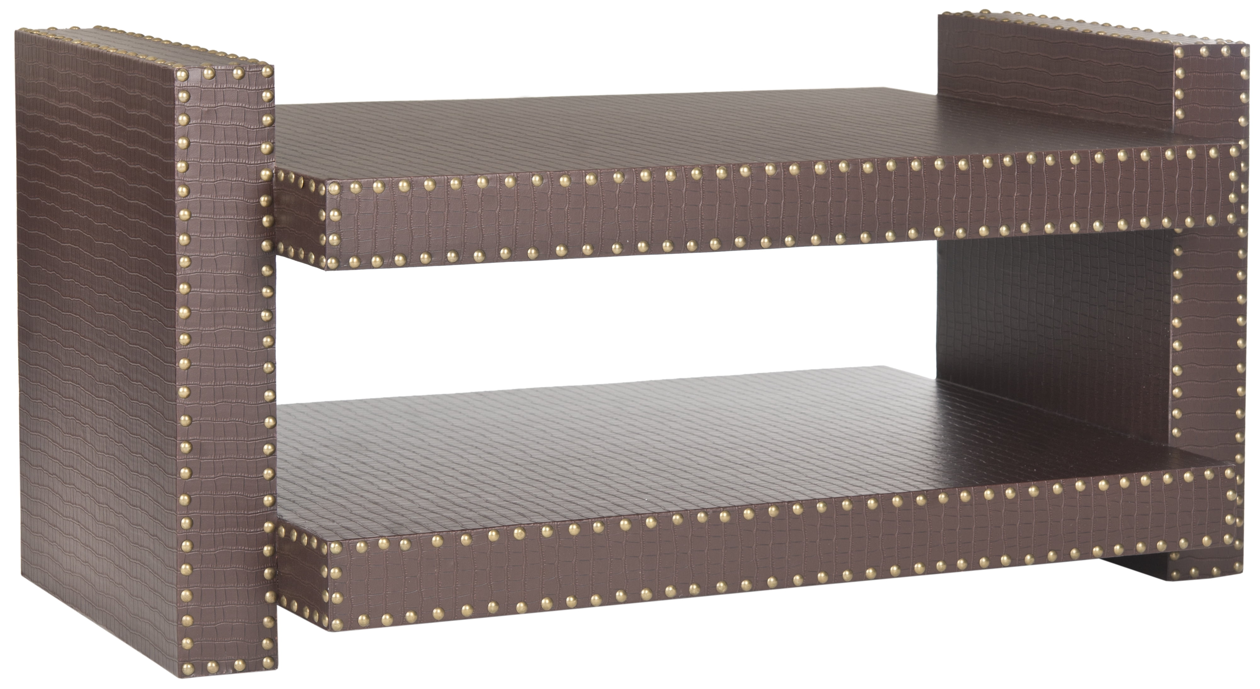 SAFAVIEH Garson Bicast Leather Wood Accent Table, Brown