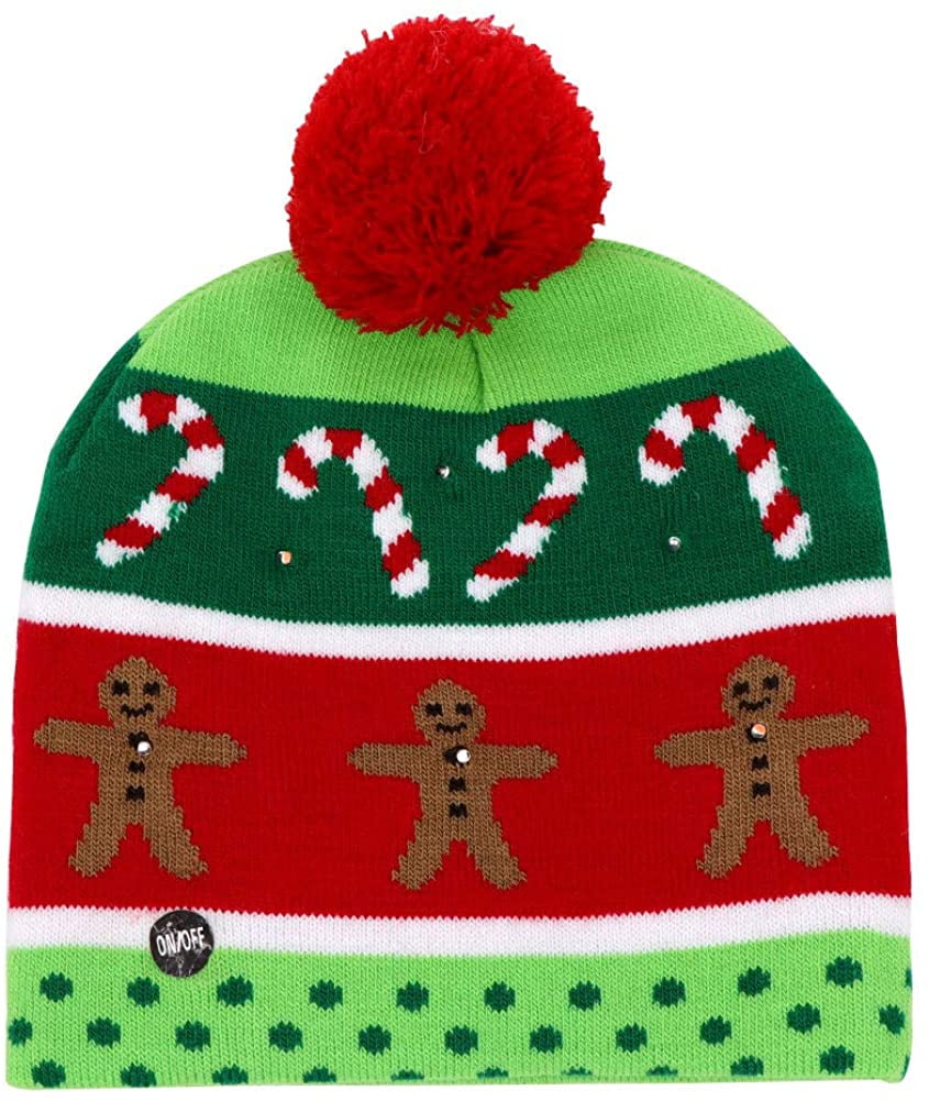 UK XMAS LED Christmas Party Beanie Christmas Santa Hat Light Up Hats Adult Kids 
