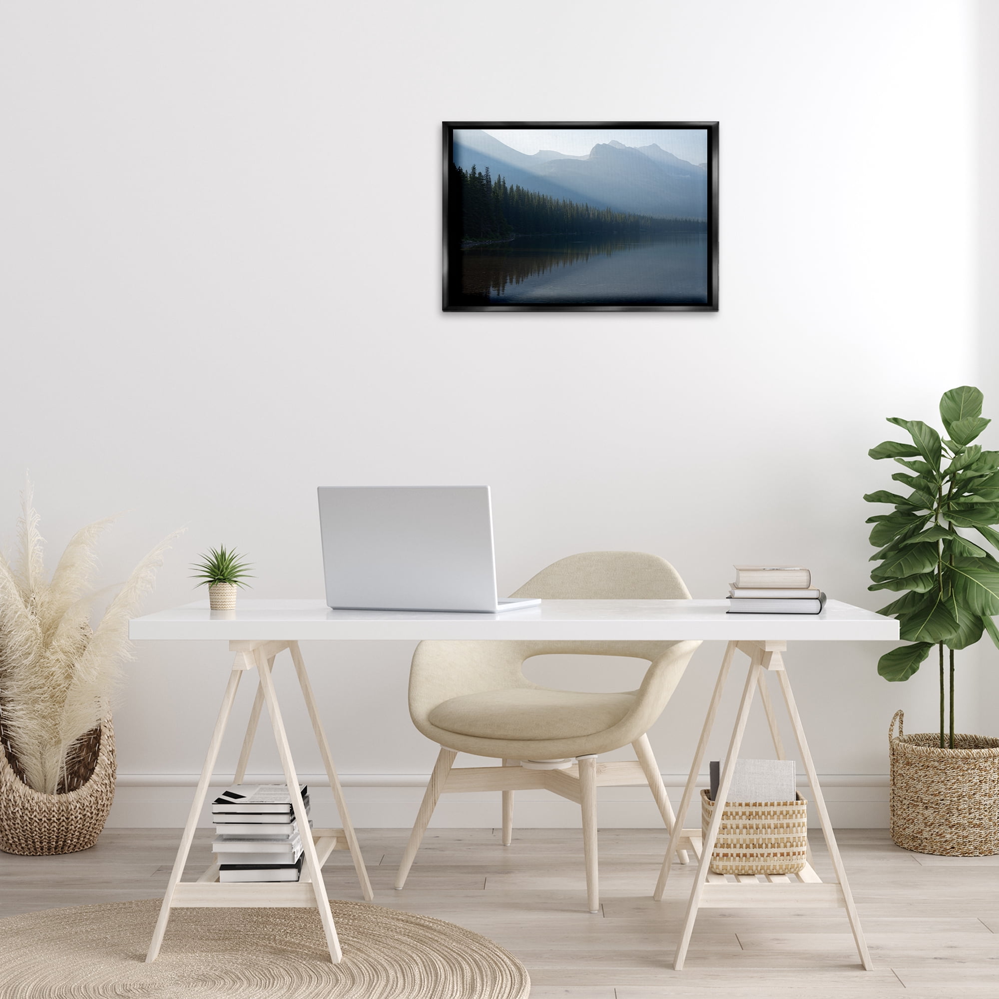 Stupell Industries Foggy Lakeside Trees Landscape Photography Black Floater Framed Art Print Wall Art, 25 x 17