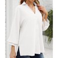 thumbnail image 3 of Camisa blanca con botones y mangas tres cuartos, talla M Blusa de mujer con escote en V y mangas abullonadas, 3 of 6