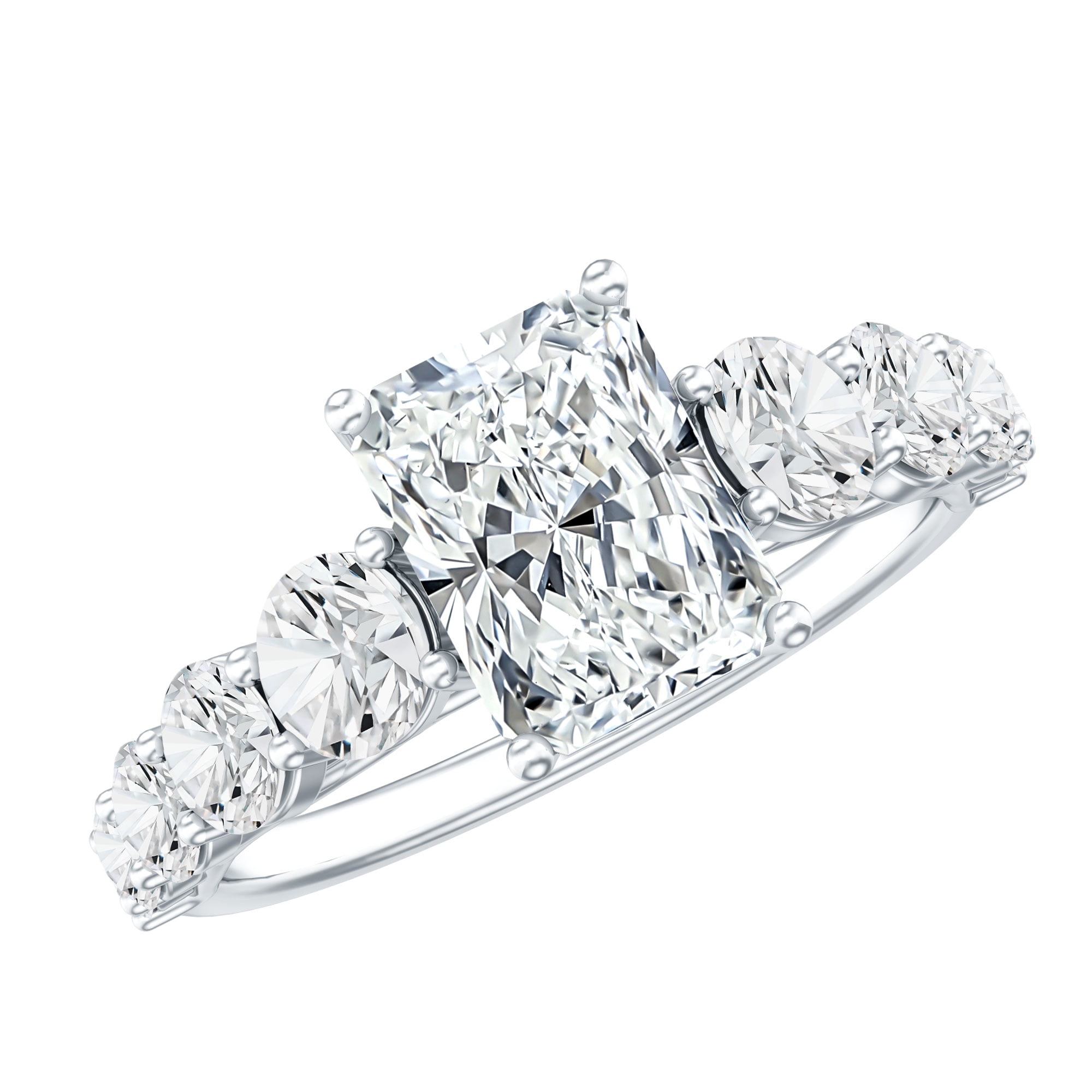 Rosec Jewels IGI Certified 2 Carat Lab Grown Radiant Cut Diamond Engagement Ring with Side Stones - E-VS1 Grade - with Jewelry Box, 925 Sterling Silver, US 4.00