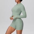thumbnail image 5 of Workout Sets for Women 2 Piece High Waisted Long Sleeve Jacket Gym Yoga Outfit Stretchy Sports Shorts Sets, 5 of 5