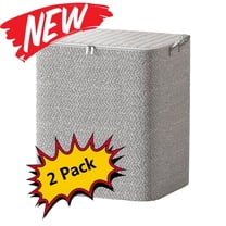 FEOLGEHLY 2 Pack Extra Large Blanket Storage Containers, 220L Breathable Clothes Bedding Pillow Sheet Storage Bags with Zipper for Clothes, Non-woven Moving Quilt Large Capacity Storage Bins, Gray