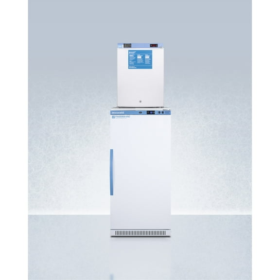 Stacked vaccine refrigerator-freezer combination