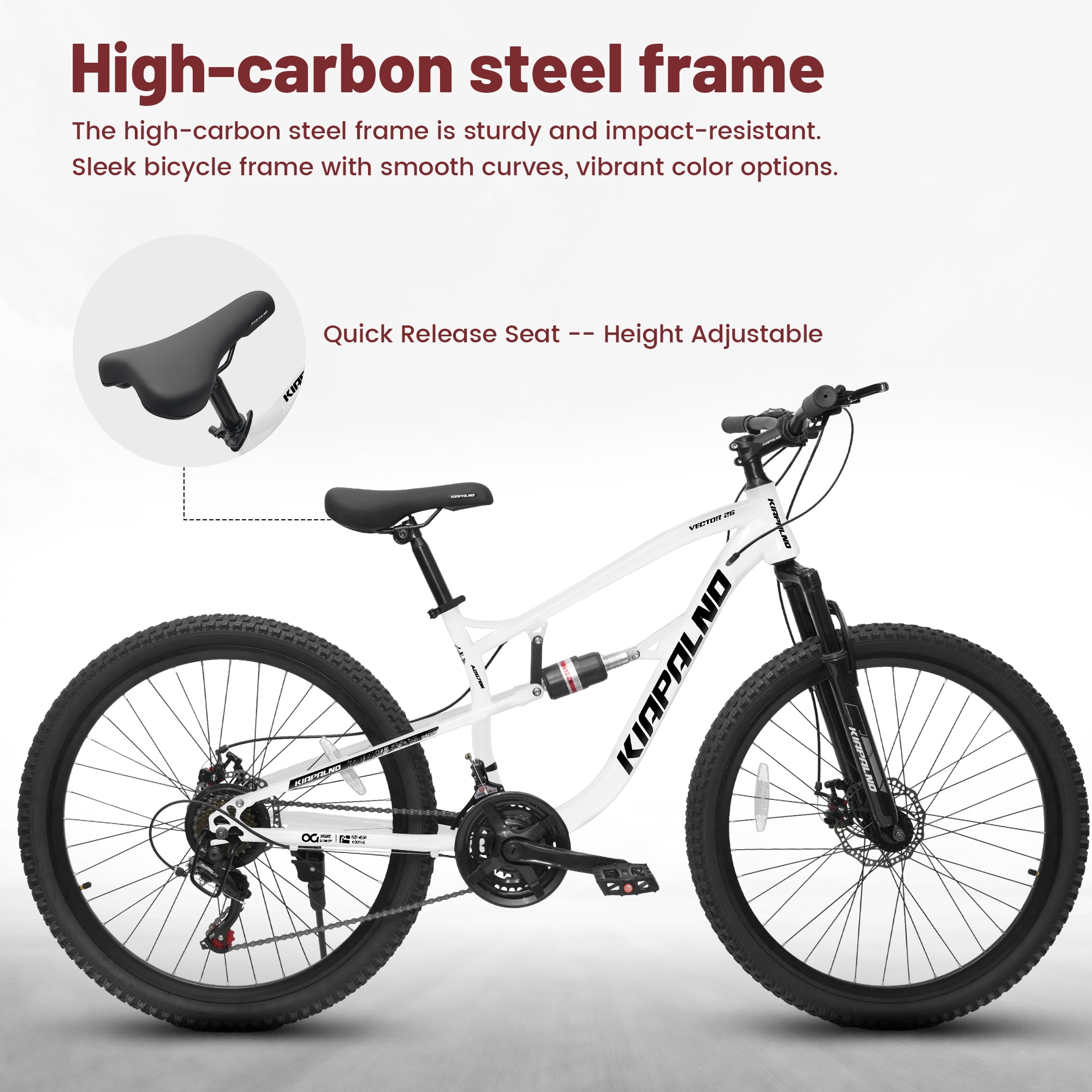 Ecarpat 26 inch Mountain Bike Full Suspension, 21 Speeds Dual Disc Brake Men Boys Bike for 10+ Years, Carbon Steel Frame, Trail Beach Snow Commuter City Bikes, Birthday Gift Choice