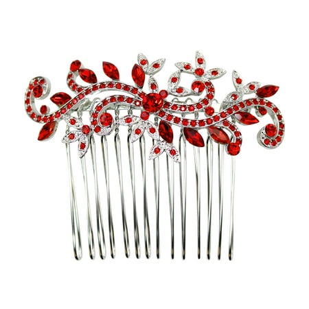 Faship Red Crystal Floral Hair Comb - Red (Best Av Deals Reviews)