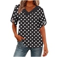 thumbnail image 2 of Hxlamzoo Womens Casual Shirts V-Neck Short Sleeve Polka Dots Tops with Ruffle Detail 2026 Summer Trendy Outfits, 2 of 6