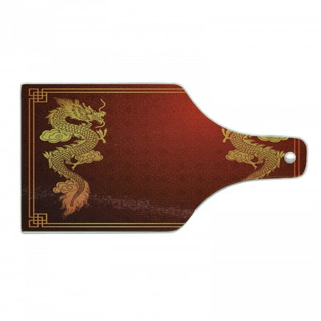 

Dragon Cutting Board Chinese Heritage Historical Eastern Motif Creature Design Decorative Tempered Glass Cutting and Serving Board Wine Bottle Shape Orange Yellow by Ambesonne
