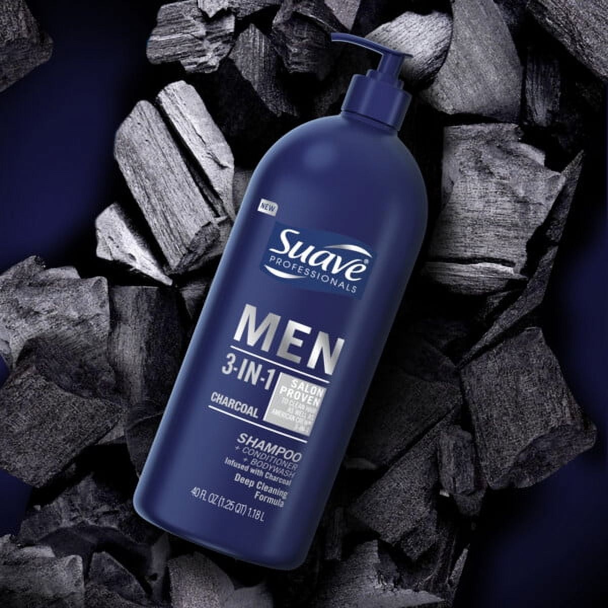 (6 pack) Suave Professionals Men 3-in-1 Shampoo, Conditioner & Body Wash, Charcoal, 40 fl oz