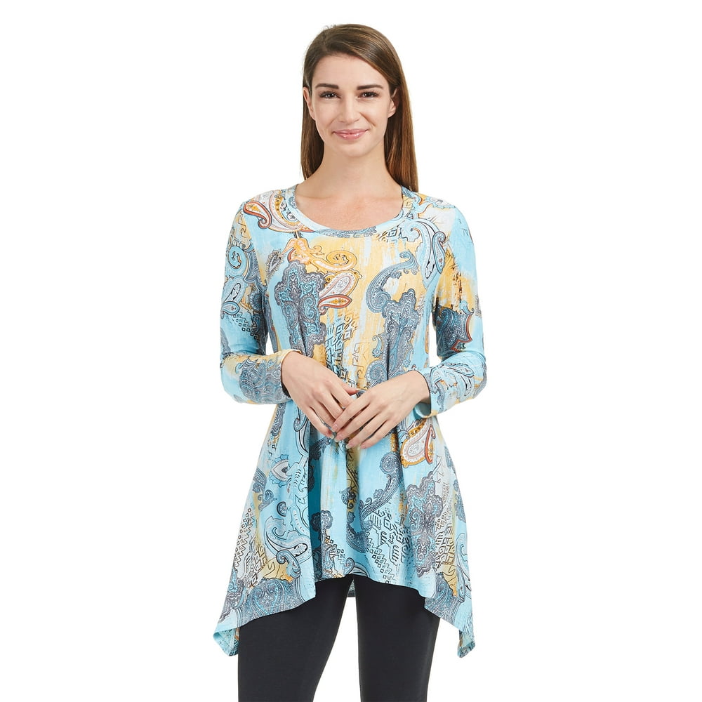 Made by Johnny Womens WT1346 Print Long Sleeve Trapeze Tunic Top
