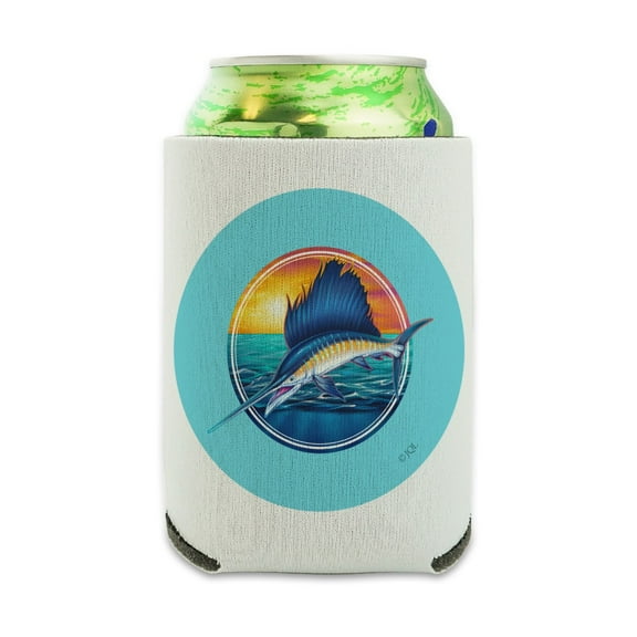 Sailfish Billfish Fishing Deep Sea Sport Can Cooler - Drink Sleeve Hugger Collapsible Insulator - Beverage Insulated Holder