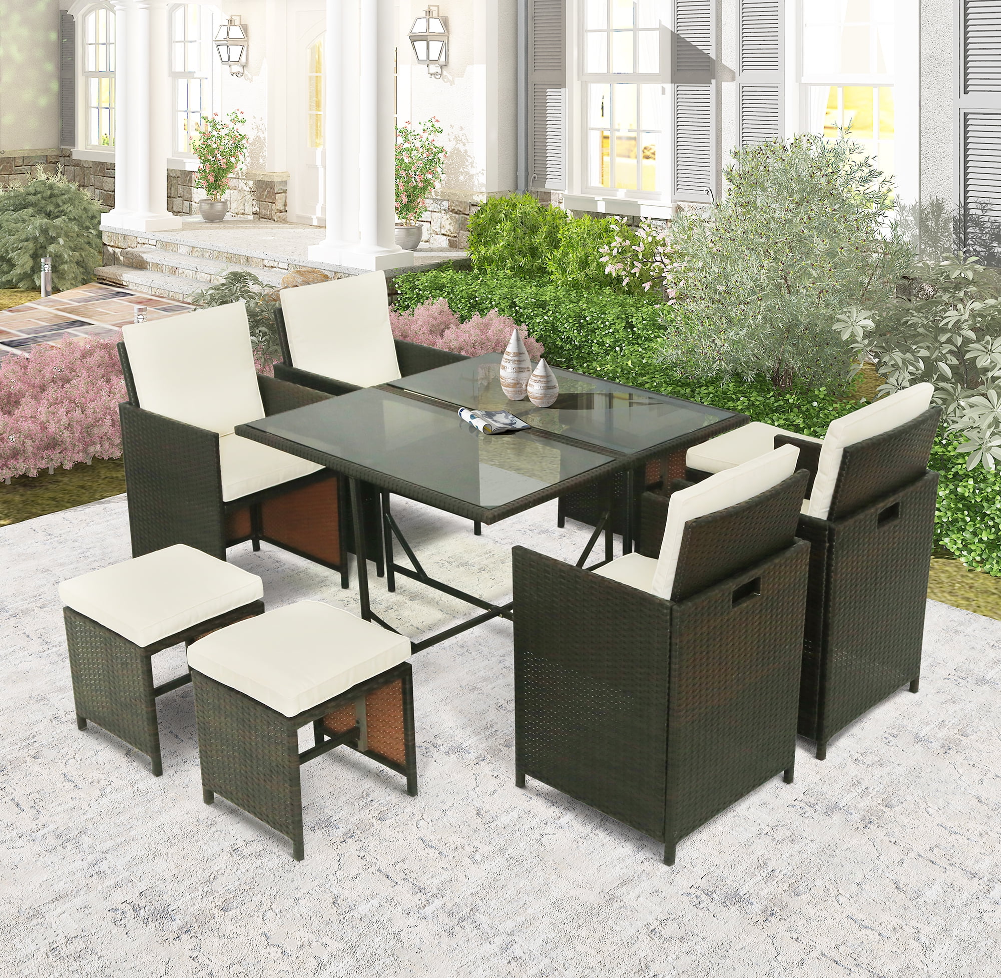 walnew 9 piece patio dining set