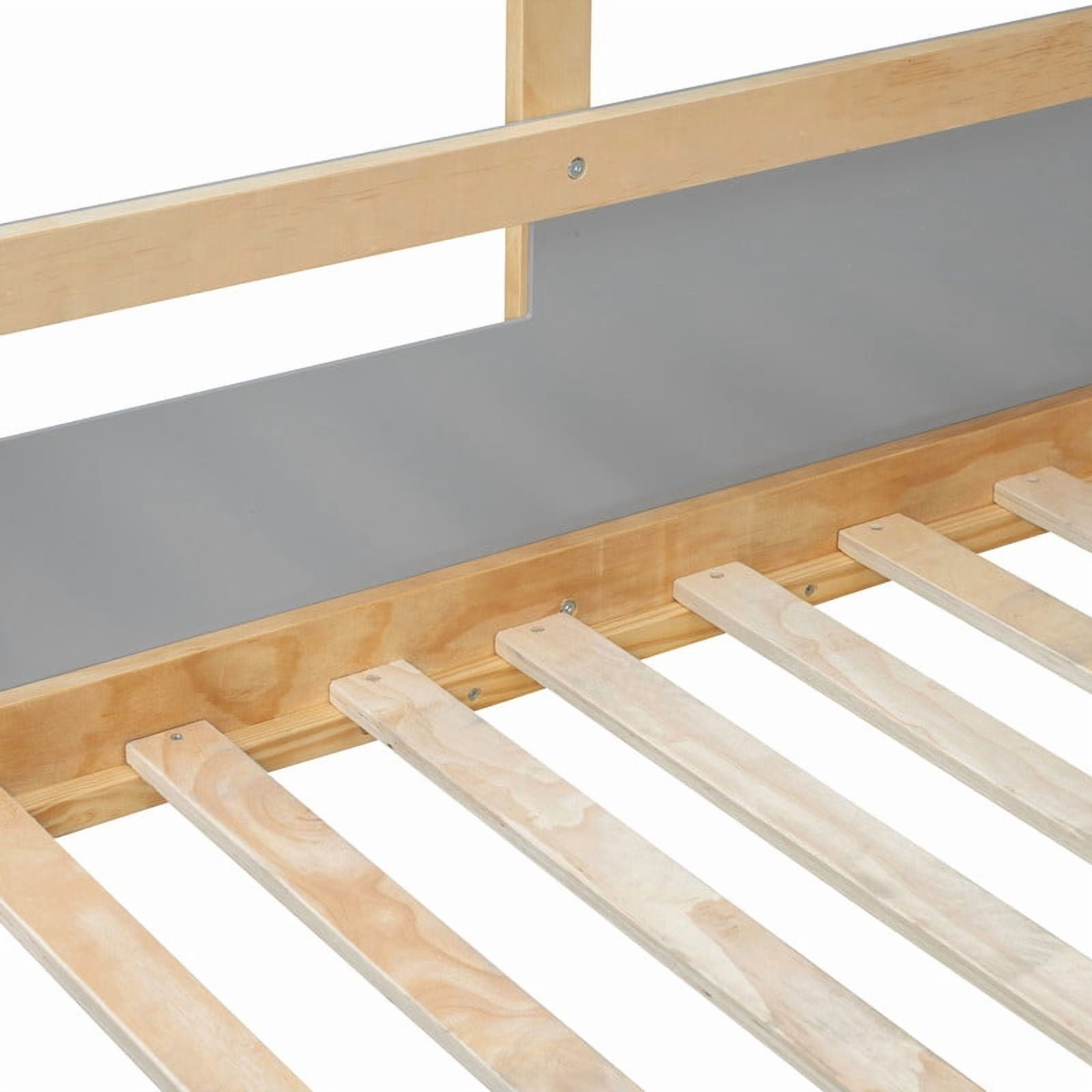 Full over Full House-Shaped Bunk Bed with Roof & Stairs, Kids Bed Frame with 3-Color LED Lights & Bedside Storage Shelf