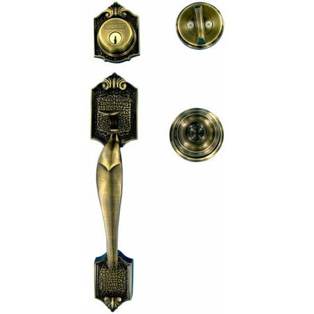 Schlage F60VPAR609GEO Antique Brass Parthenon Front Entry Handleset with Georgian