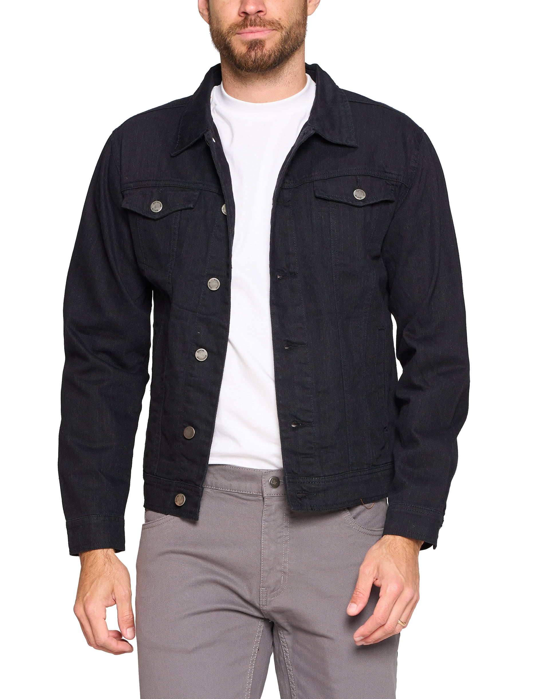 Red Label Men’s Premium Casual Faded Denim Jean Button Up Cotton Slim Fit  Jacket (Black, M)