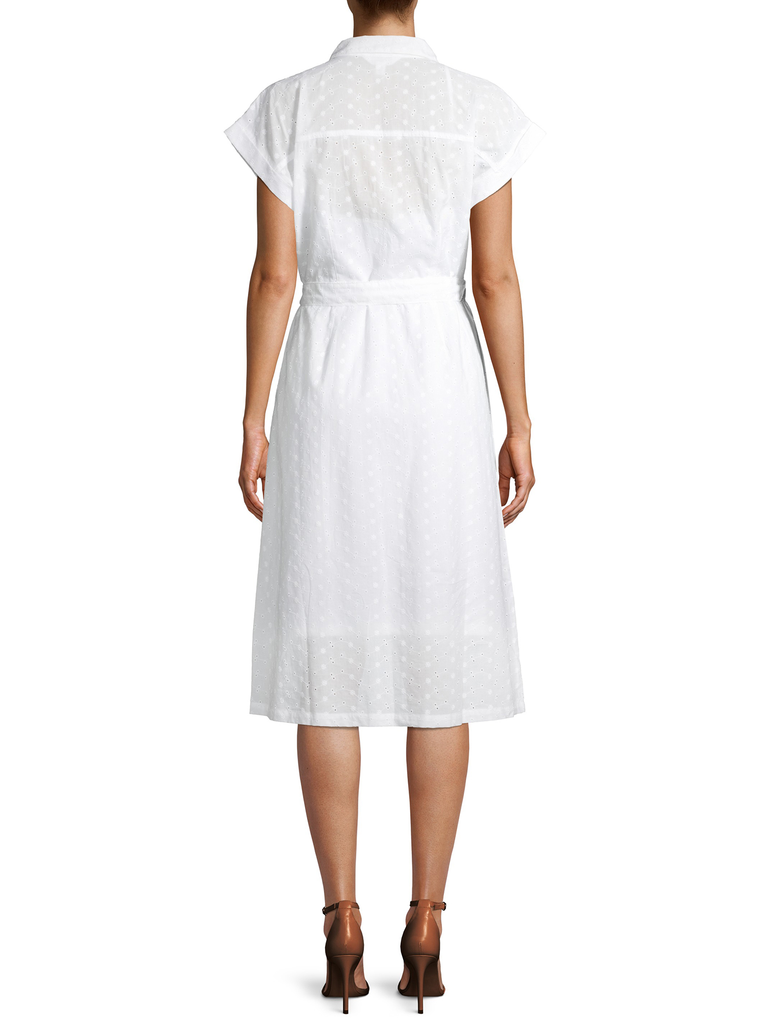 Time and Tru Women's Eyelet Belted Midi Shirt Dress - image 5 of 6