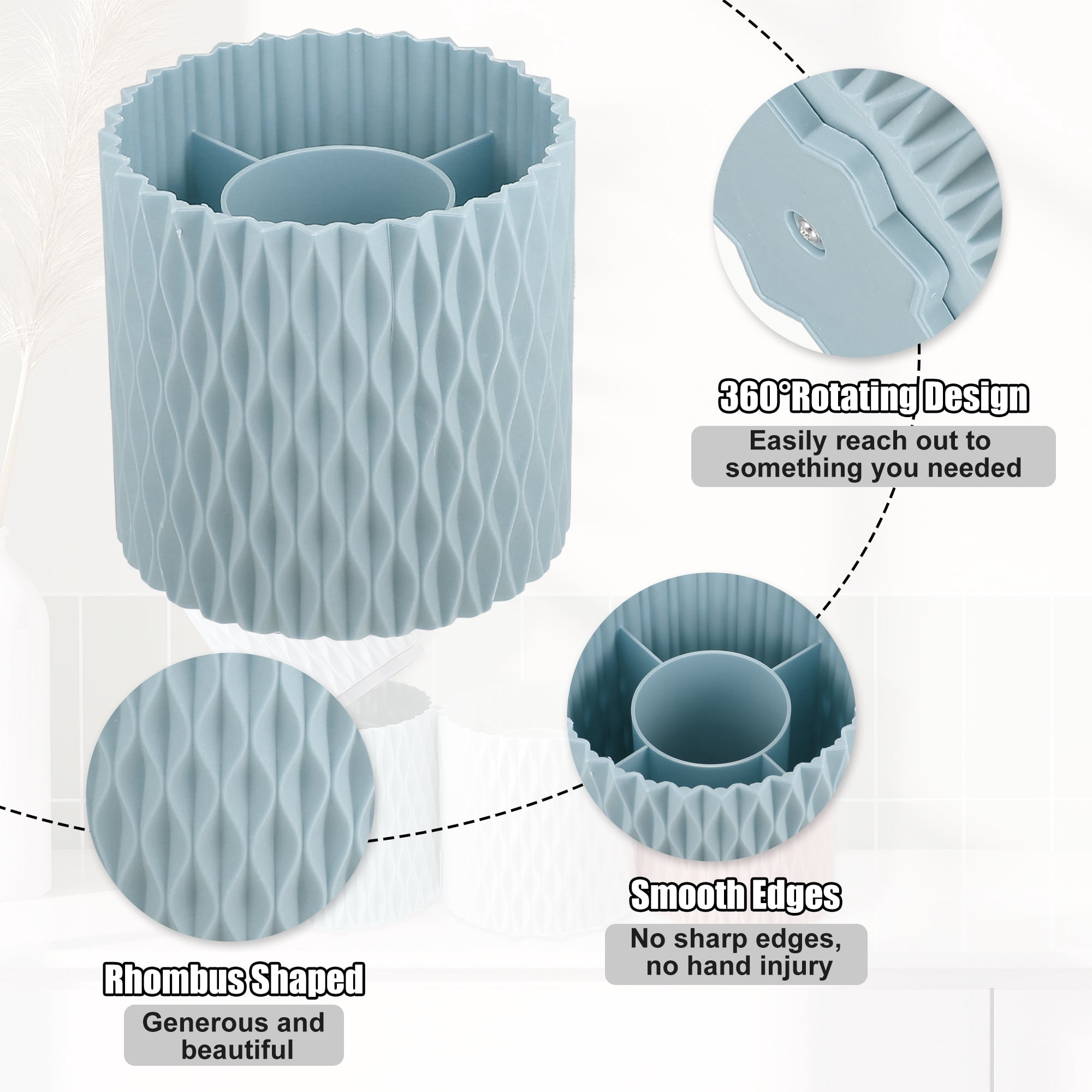 Unique Bargains Makeup Brush Holder Organize 360° Rotating Makeup Organizer for Vanity blue