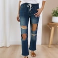 thumbnail image 2 of Bermuda Ripped Jeans Shorts for Women Trendy 2025 Stretchy Bootcut Jeans Casual Denim Pants Vacation Outfits Flared Leg Trousers Summer Flowy Shorts S-2XL, 2 of 6
