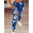 thumbnail image 5 of Drawstring Denim Jeans For Women Ripped Hole Stretch Jean Ladies Pencil Pants Pantalones de mujer, 5 of 5