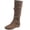 Brown Boots, variant on Round Toe Double Buckle Wedge Mid Calf Boots Women Suede Fashion Boots for Daily Wear Black 40