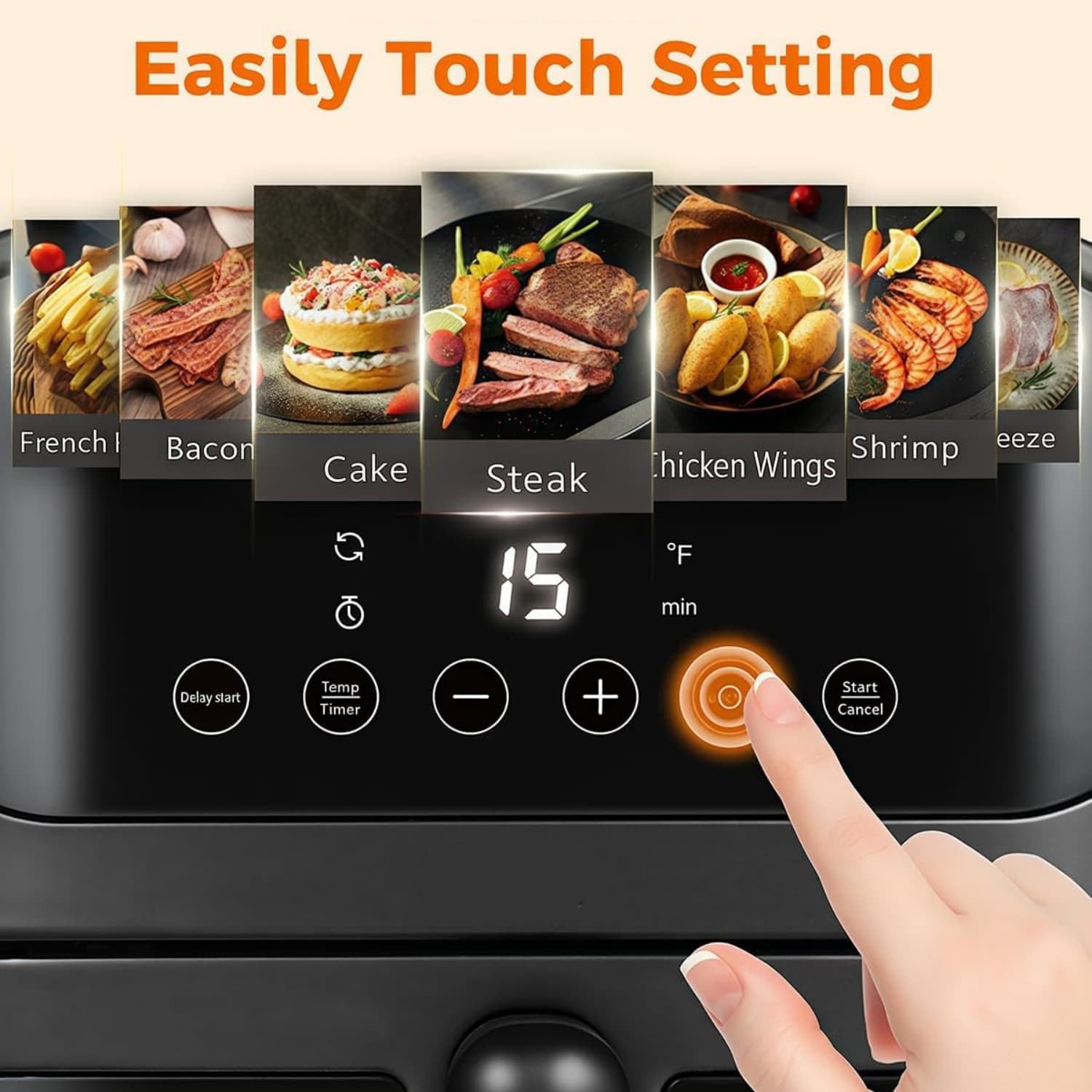 Air Fryer, Stainless Steel Airfryer 8 Presets for Fast Family Meals, 6.4Qt Large Visible Window Temp Timer Adjustable Roast Bake Crisp French Fries Steak, Non Stick Basket Dishwasher Safe