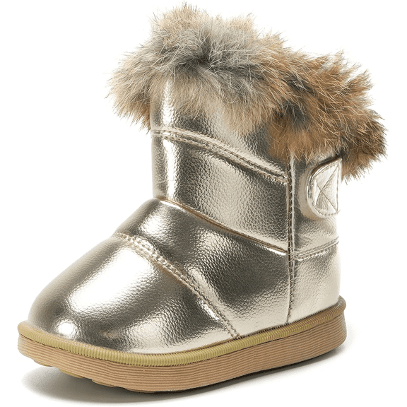 Toddler boots Kids Snow Boots Girl's Warm Winter Boots Fur Lined Waterproof Boot PU Leather Non-slip