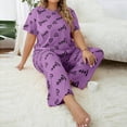 thumbnail image 5 of Uaswgudfs Plus Size Women's Crew Neck Heart Letter Print 2 - Piece Pajama Set, Short Sleeve Top & Long Pants for Women, 5 of 5