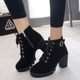 thumbnail image 3 of Women's Chunky Heel Ankle Booties Stylish High Heels Dress Boot Comfy Round Toe Lace up Side Zipper Combat Boots, 3 of 10