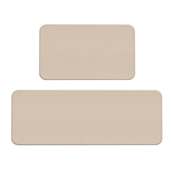 Logiee Brown Gingham Print Kitchen Mats for Floor Sets of 2,Waterproof Kitchen Rugs,Non Slip Comfort Standing Mat Rug for Home,Runner,Sink,Office,Laundry