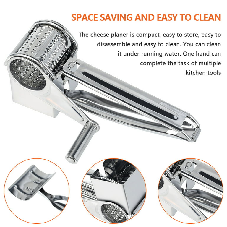 4 in 1 Rotary Cheese Grater, Cheese Cutter Slicer Shredder with 4 Blades  and Handle, Stainless Steel Manual Handheld Grater for Grating Hard Cheese