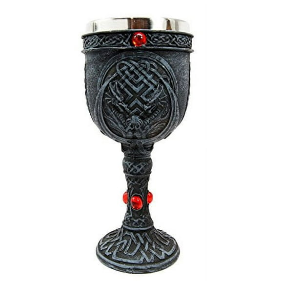 Atlantic Collectibles Celtic Night & Day Twin Dragon Guarding Orb 7"H Wine Goblet Cup Chalice