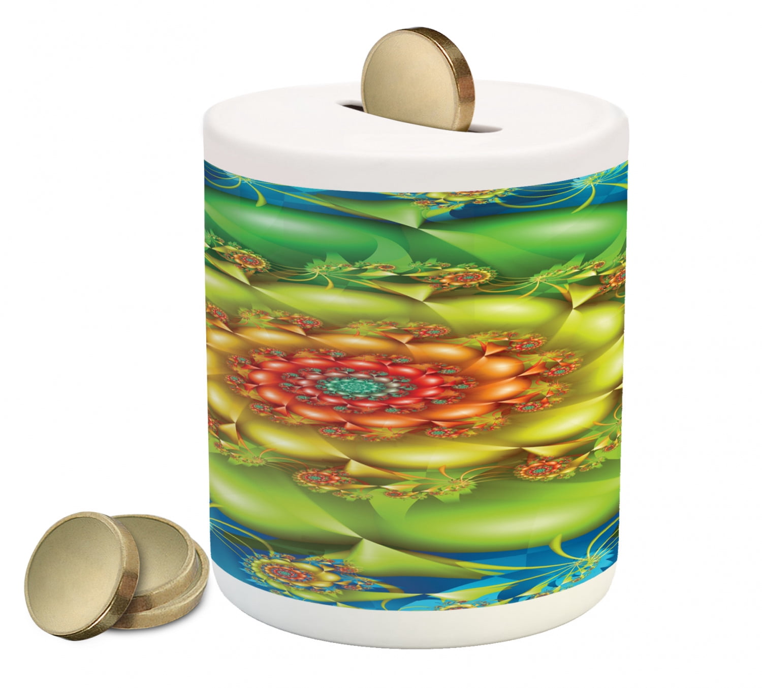 Vortex Coin Bank Trippy Piggy Bank, Colorful Spiral Fractal Twirling Flowers in Vivid ...