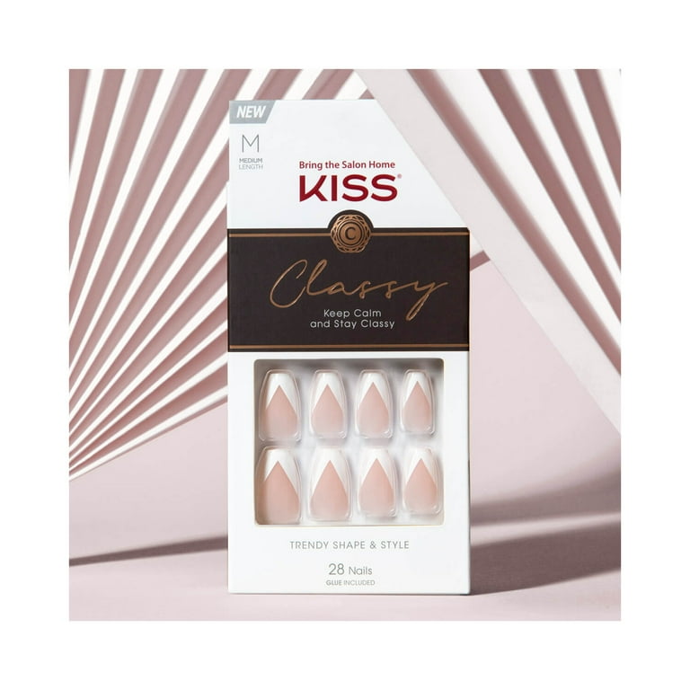 kiss classy nails silk dress KISS Classy French Tip Press On Nails, Silk Dress, White, Medium Coffin, 28 Count