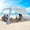 Wave Pattern, variant on Beach Canopy Cabana with 4 Corners, 6.5'×6.5' Tent Sun Shelter, Adjustable Height Beach Umbrella Tent with Side Wall, Wave Pattern