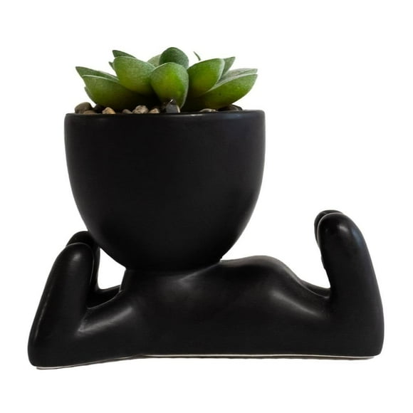 Planta Artificial con Maceta de Cerámica Negro