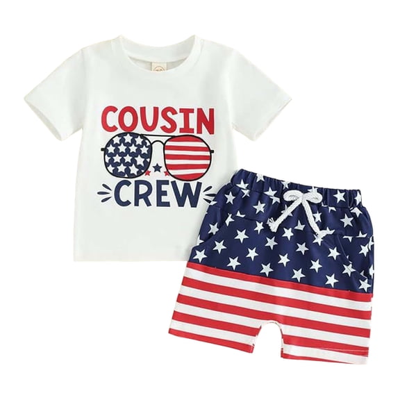 Staki American Independence Day Outfit Toddler Baby Boy 4th of July Outfits American Flag T-Shirt Tops Plaid Shorts Set Fourth of July Boys Clothes 6M 12M 18M,6-12 Months