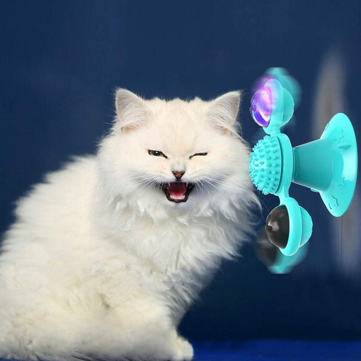 Catnip Toys with Suction Cup LED Light Ball Kitten Toys Durable Toothbrush Chew Toys Interactive Toys for Indoor Cats Windmill Cat Toy 