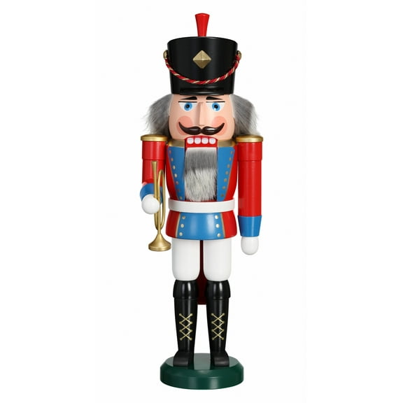 German nutcracker trumpeter red, height 39 cm / 15 inch, original Erzgebirge by Seiffener Volkskunst SV 11242