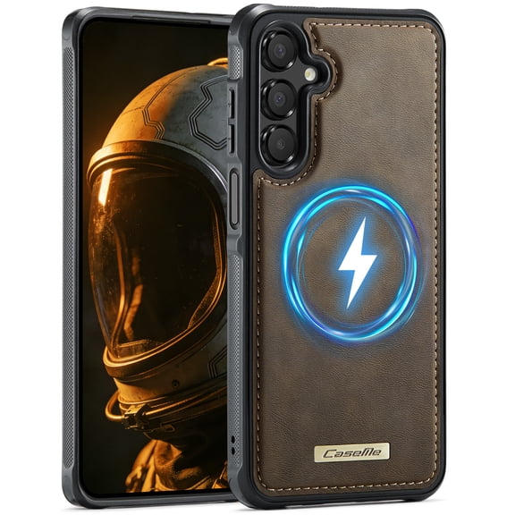 Magnetic For Samsung Galaxy A14 5G Phone Case,Compatible with Wireless Charging,Anti-Scratch Retro PU Leather Back Design,Ultra Slim Shockproof Hybrid Protection,Durable Thin Phone Case,Coffee