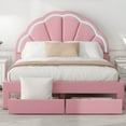 thumbnail image 4 of Harper & Bright Designs Full Size Upholstered Platform Bed with Seashell Shaped Headboard, Princess Wooden Bedframe with LED and 2 Storage Drawers for Kids Teens Adults, Pink, 4 of 13