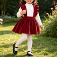 thumbnail image 5 of Girls Solid Corduroy Ruffle Suspender Pinafore Dress Sleeveless Layerable Jumper Skirt Vintage Fall Winter Outfit for Little Girls Red 4-5 Years, 5 of 9